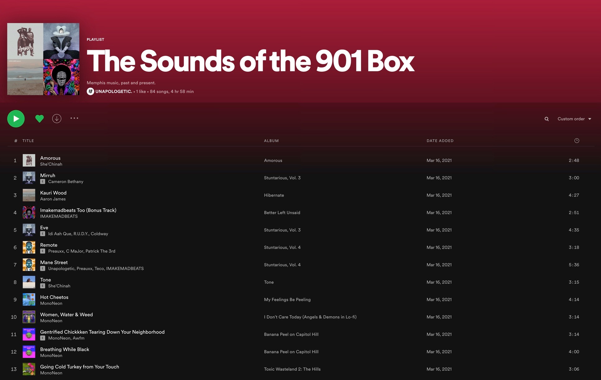 Screenshot of a spotify playlist